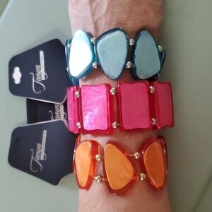 Tanya Creations Large Chunky Accrylic Bead Stretch Bracelets lot of 3 orange bl…